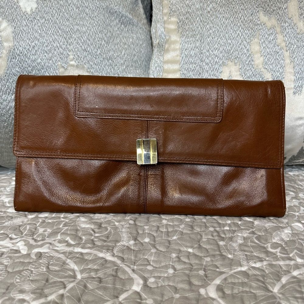 70s Vintage Brown leather clutch purse - Italian brand PELLETTERIE BUCCI
